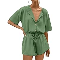 Jumpsuit for Women 2024 Summer Casual Short Sleeve Loose Adjustable Waistband Jumpsuit, Overalls with Pockets