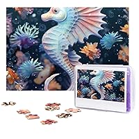 Seahorse and Starfish Jigsaw Puzzle for Adults Puzzles 300 Pieces Personalized Picture Puzzle Challenging Photos Puzzles for Family Wooden Puzzle with Storage Bag Home Decor Jigsaw (15