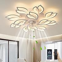 35''Ceiling Fans with Lights, Modern Ceiling Fan with Lights and Remote, Dimmable Bladeless Ceiling Fans Light, Low Profile Ceiling Fan 6 Speed Reversible Blades Timing 130W for Kids Bedroom White