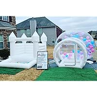 Magical Fun Combo - 10FT Bubble Dome House and White Bounce House with Ball Pit, Blowers Included