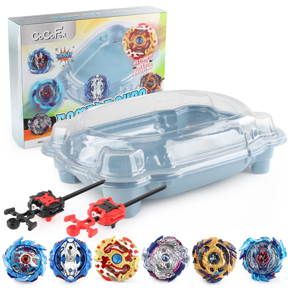 COCOFOX Bey Battling Top Burst Toy Blade Set Game Complete Battle Game Set with Stadium, 6 Battling Tops and 2 Launchers, Toys for 6 Year Old Boys & Girls & Up