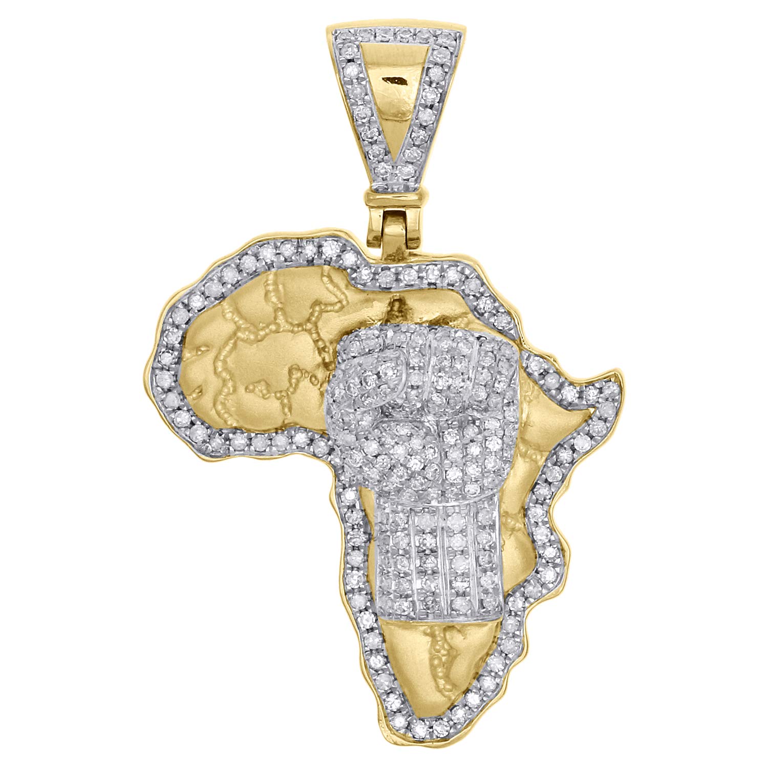 DTJEWELS 1 CT Diamond Pave Set Africa Map With Raised Fist Pendant 14K Yellow Gold Over