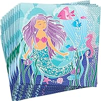Mermaid Design Luncheon Napkins (Pack of 16) - Enchanting Designs Perfect for Under-the-Sea Themed Parties & Celebrations