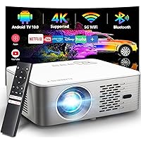 Projector 4K Support with 5G WiFi Bluetooth, CIBEST Android TV 10 Native 1080P Full-Sealed Optical Engine Home Movie Outdoor Projector with Netflix/Prime Video Built-in, Autofocus, Apps, Stereo Sound