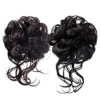 Hairpieces for Women,2PCS Synthetic Messy Bun Scrunchie with Clip,Thick Wavy Hair Buns Hair Piece,Cuttable Heat-resistant Ponytail Hair Extensions Black