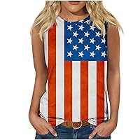Womens 4th of July Sleeveless Shirt Summer USA Flag Patriotic Tank Tops Fashion Crewneck Independence Day Pullover