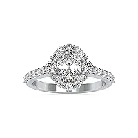 Riya Gems 4 CT Oval Diamond Moissanite Engagement Ring Wedding Ring Eternity Band Vintage Solitaire Halo Hidden Prong Setting Silver Jewelry Anniversary Ring Gift