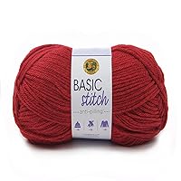 Lion Brand Yarn Basic Stitch Anti-Pilling Knitting Yarn, Yarn for Crocheting, 1-Pack, SUMMIT WHITE, Red Heather