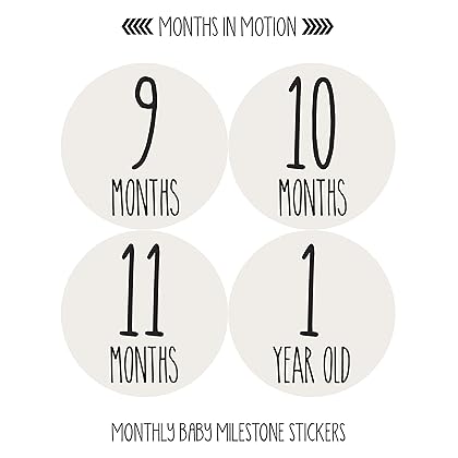 Months in Motion Baby Monthly Stickers | Infant Milestone Stickers | Newborn Stickers | Month Stickers for Girl or Boy | Gender Neutral Stickers | Newborn Monthly Milestone Stickers (Set of 24)