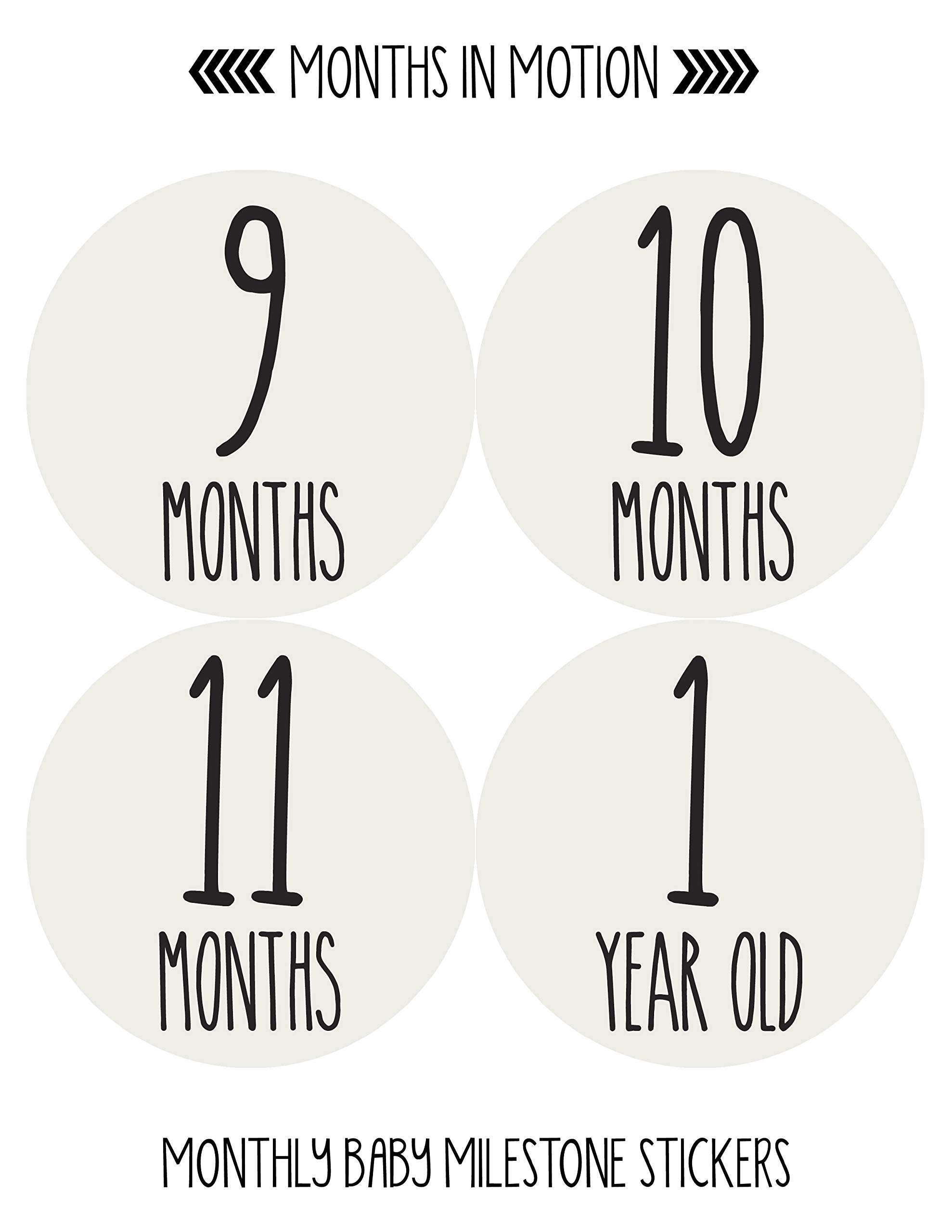 Months in Motion Baby Monthly Stickers | Infant Milestone Stickers | Newborn Stickers | Month Stickers for Girl or Boy | Gender Neutral Stickers | Newborn Monthly Milestone Stickers (Set of 24)