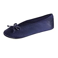 Isotoner Women’s Satin Ballerina Slippers - Satin Slippers with Bow, Great for Indoor and Outdoor Use, Bridal Party Gifts, Travel Slippers that are Foldable and Machine Washable