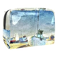 Blue North Sea Fishing Boat Waterproof Cosmetic Bag 7.3x3x5.1in Travel Cosmetic Bags Multifunctional Bag for Women