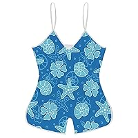 Blue Shells Funny Slip Jumpsuits One Piece Romper for Women Sleeveless with Adjustable Strap Sexy Shorts