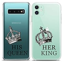 Matching Couple Cases Compatible for Samsung S23 S22 Ultra S21 FE S20 Note 20 S10e A50 A11 A14 Clear King Queen Gift Crown Girlfriend Relationship Boyfriend Silicone Cover Anniversary Art Mate