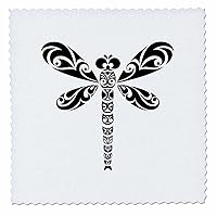 3dRose Dragonfly Black Tribal Tattoo Style Art On White - Quilt Squares (qs_355574_3)