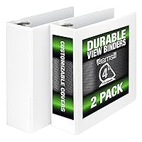Samsill Durable 4 Inch Binder, Made in the USA, Locking D Ring Customizable Clear View Binder, White, 2 Pack, Each Holds 775 Pages