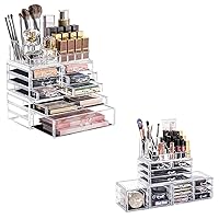 Makeup Organizer 3 Pieces Acrylic Cosmetic Storage Drawers Organizer, Makeup Organizer 4 Pieces Acrylic Stackable Cosmetic Display Cases with 12 Drawers