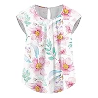 Shirts Women Peplum Tops for Women 2024 Summer Casual Fashion Print Bohemian Loose Fit with Short Sleeve Round Neck Shirts Light Pink XX-Large