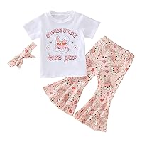 Toddler Baby Girl Summer 2 Piece Outfits Short Sleeve Cute Easter Rabbit Print Tops Bell Bottoms Pants Set Clothes