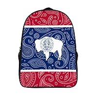 Paisley Wyoming State Flag 16 Inch Backpack Adjustable Strap Daypack Double Shoulder Backpack Business Laptop Backpack for Hiking Travel