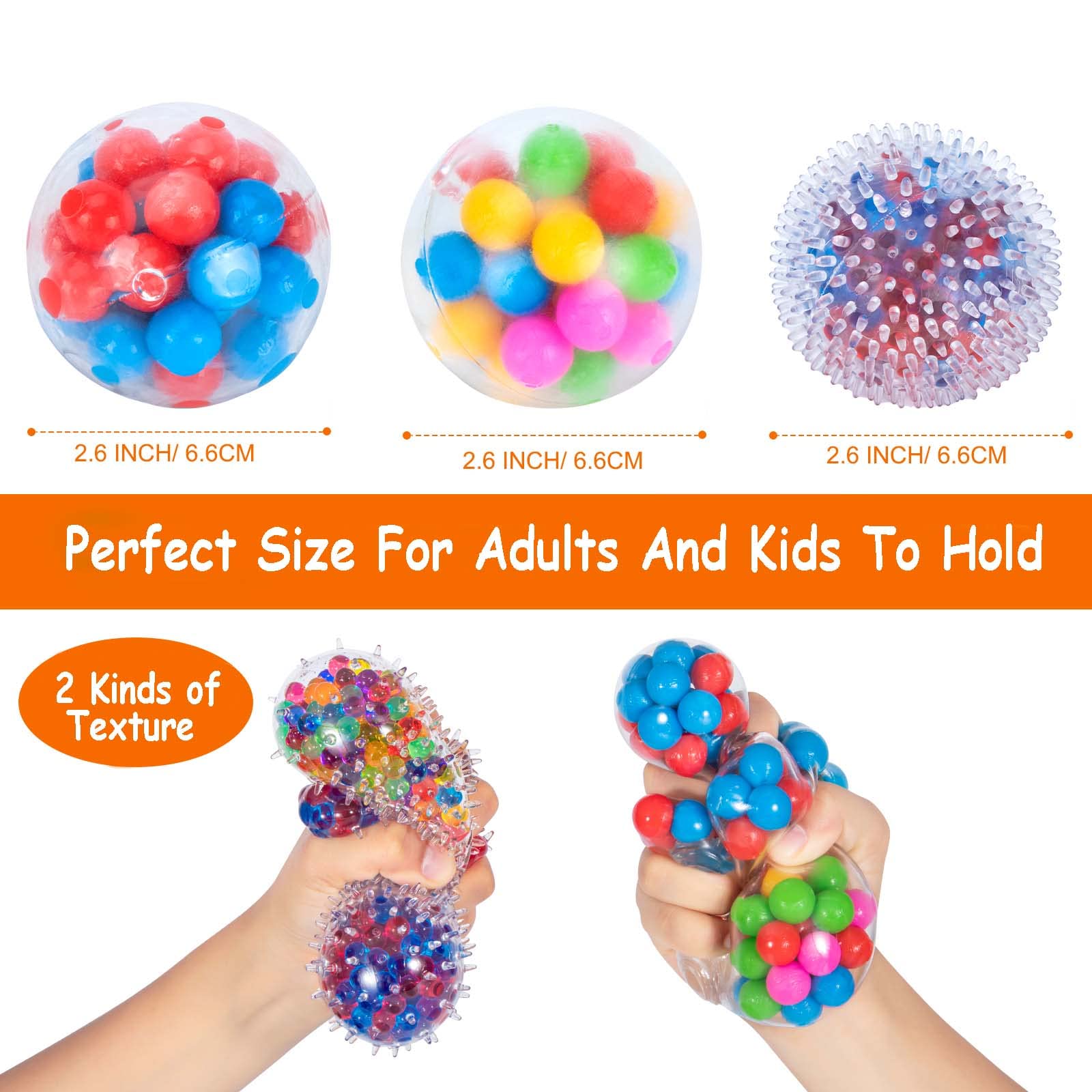 Stress Balls for Kids and Adults, 4 Funny Squishies Balls Stress Ball Fidget Toy for Anxiety Autism ADHD, Water Beads Christmas Sensory Toys for Toddlers Boys Girls Birthday Gifts, Home, Office