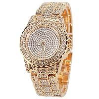 Smalody Round Luxury Women Watch Crystal Rhinestone Diamond Watches Stainless Steel Wristwatch Iced Out Watch with Japan Quartz Movement for Women | Simulated Lab Diamonds