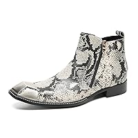 Casual Silver Metal Square Toe Leather Chelsea Boot Snakeskin Texture Fashion Comfort Dress Western Chukka Boots For Men