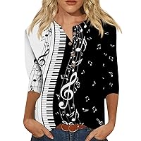 Trendy Tops for Women 2024,3/4 Length Sleeve Womens Tops Vintage Print Button Top Graphic Tees for Women