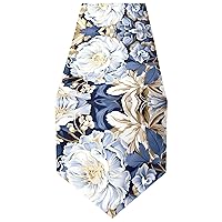 Double-Sided White Navy Blue Flowers (7) Table Runner 14x108 Inches Long,Table Cloth Runner for Wedding Birthday Party Kitchen Dining Home Everyday Decor