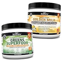 Super Greens Powder + Golden Milk Powder with Ashwagandha & Turmeric - Promotes Digestive Health - Supports Whole Body & Nourishment- Superior Absorption
