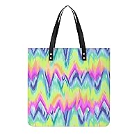 Rainbow Chevron Tie Dye Printed Tote Bag for Women Fashion Handbag with Top Handles Shopping Bags for Work Travel