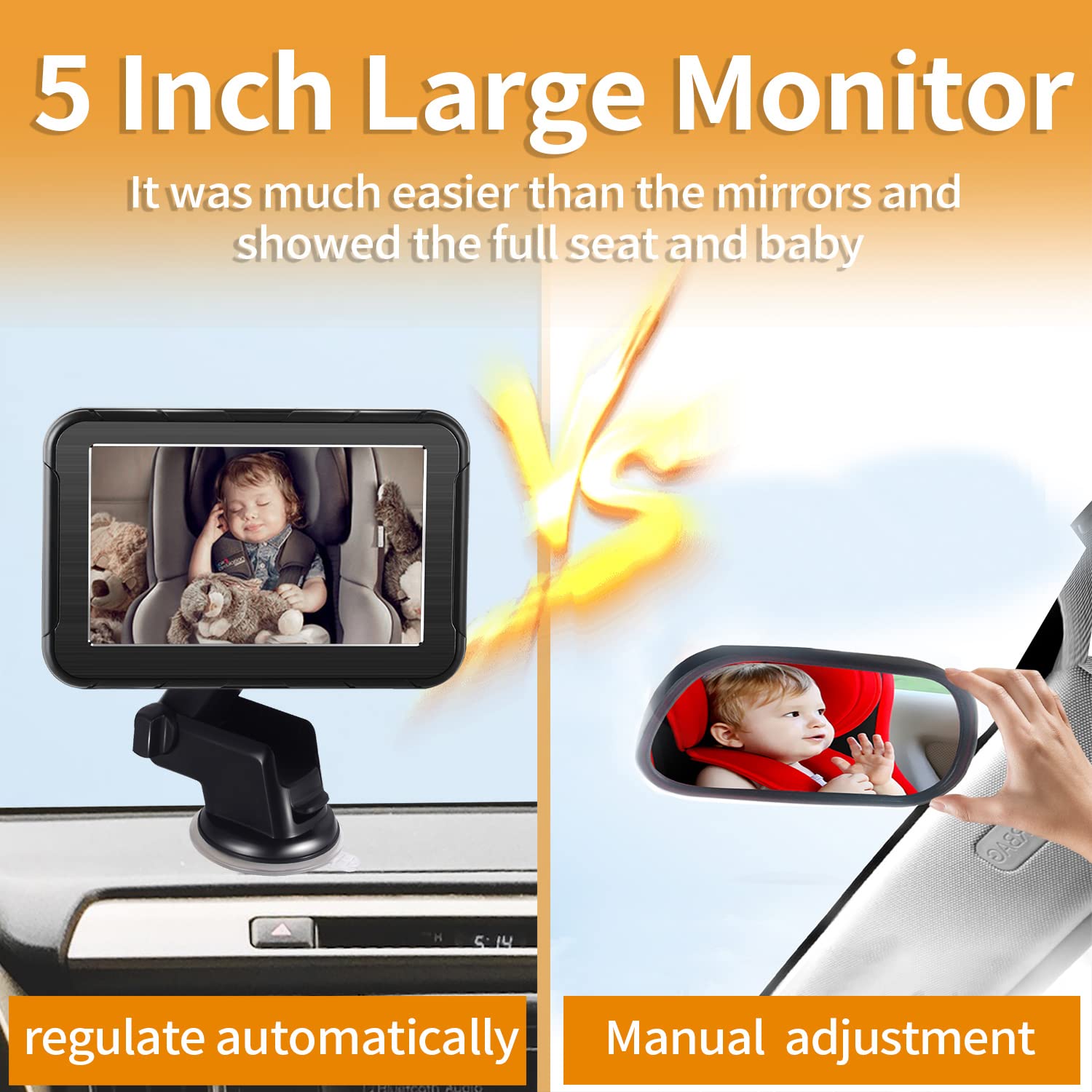 Baby Car Camera HD 5 Inch Monitor Kit Seat Rear Facing View Infant Mirror Safety System Clear Night Vision