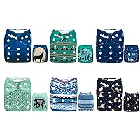 ALVABABY Baby Cloth Diapers 6 Pack with 12 Inserts One Size Adjustable Washable Reusable for Baby Boys 6DM44-DA