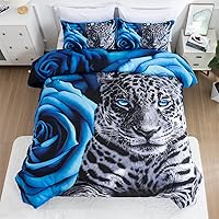 Holawakaka Rose Leopard Bedding Comforter Set Kids Teens Men Twin Size/Twin XL Bedding Set Wild Animal Printed Bed Set 3 Piece Boys Dorm Quilt Bedspread