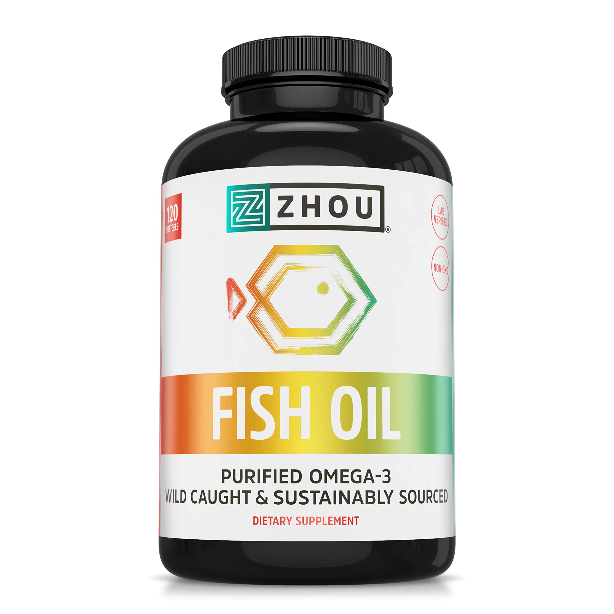 Zhou Nutrition Fish Oil, Max Strength Omega 3 Fish Oil, 120 Servings, 1250 mg with EPA and DHA, Purified, Sustainably Sourced Fish Oil, Heart, Joint and Brain Health, Burpless Softgels, 4 Month Supply