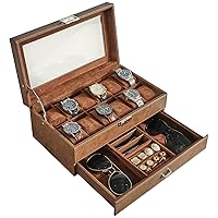 IBUYKE Watch Box 12 Slots PU Leather Watch Case for Men - Jewelry Display Drawer Case with Glass Top,Smooth Velvet Lining UJWB001Z