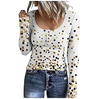Womens Solid Henley Shirts Long Sleeve Scoop Neck T-Shirt Classic Ribbed Slim Fit Tops Basic Daily Work Tunic Top