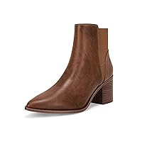 Coutgo Womens Pointed Toe Ankle Boots Elastic Chunky Block Stacked Mid Heel Slip On Chelsea Booties