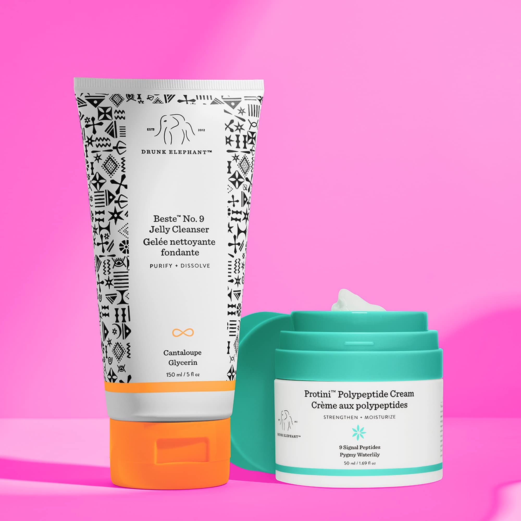 Drunk Elephant Protini Polypeptide Cream & Beste No 9 Jelly Cleanser Duo. Protein Face Moisturizer with Amino Acids. Gentle Face Wash and Makeup Remover. (50mL and 150mL)