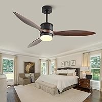 BOJUE Ceiling Fans with Lights, 60 Inch Black Ceiling Fan with Remote Control, 3 Wood Fan Walnut Blades, Modern Fan Lights for Farmhouse Living Room/Bedroom/Study
