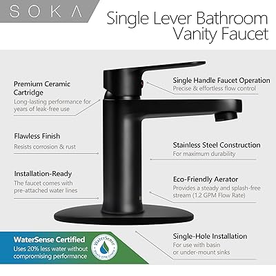SOKA Bathroom Sink Faucet, Straight Head, Brushed Nickel