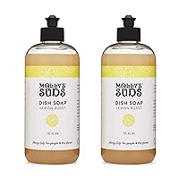 Molly's Suds Natural Liquid Dish Soap | Long-Lasting, Powerful Plant-Powered Ingedients | Herbal Lemon Scent | 16 oz - 2 Pack