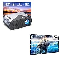 Phone Projector for iPhone Mini Projector with WiFi + 120 inch Portable Projector Screen with 3-Layer Material