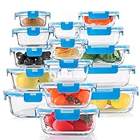 KOMUEE 30 Pieces Glass Food Storage Containers, Meal Prep Set with Snap Locking Lids, Airtight lunch Containers, BPA-Free, Microwave, Oven, Freezer & Dishwasher Friendly,Blue
