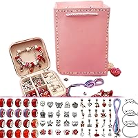 PUCIO 66 Pieces Charm Bracelet Making Kit Jewelry Making Supplies, Gift Box Jewelry Making Kit Bracelet Necklace DIY Craft Gift Set, DIY Art Craft Gifts for Girls (Color : Red)