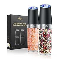 RECHARGEABLE & 9oz XL Capacity Battery Powered Gravity Electric Salt and Pepper Grinder Set Shakers