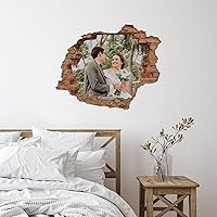Wedding Photo 3D Cracked Broken Hole Wall Art Murals Funny Wedding Collage Picture Newlyweds Outdoors Wall Decals Vinyl Wall Stickers Quotes for Kids Room Bottles Playroom Home Decorations 28in
