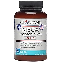 Mega-Melatonin PM 20mg, High Potency, 180 Vegetarian Capsules, Clean-Formulated, Non-GMO, Gluten Free, Vegan, Drug-Free
