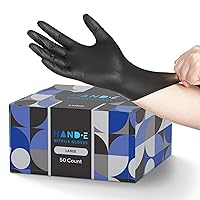 Hand-E Touch Black Nitrile Disposable Gloves - Latex Free BBQ, Tattoo, Hair Dye, Cooking, Mechanic Gloves
