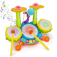 Kids Drum Set Musical Toys for Toddlers 1-3 with 2 Sticks Microphone Instruments Piano Light Up 1 Year Old Boy Girl Gifts 6 12 18 Month Learning Developmental Toddler Age 2-4 Birthday Gift